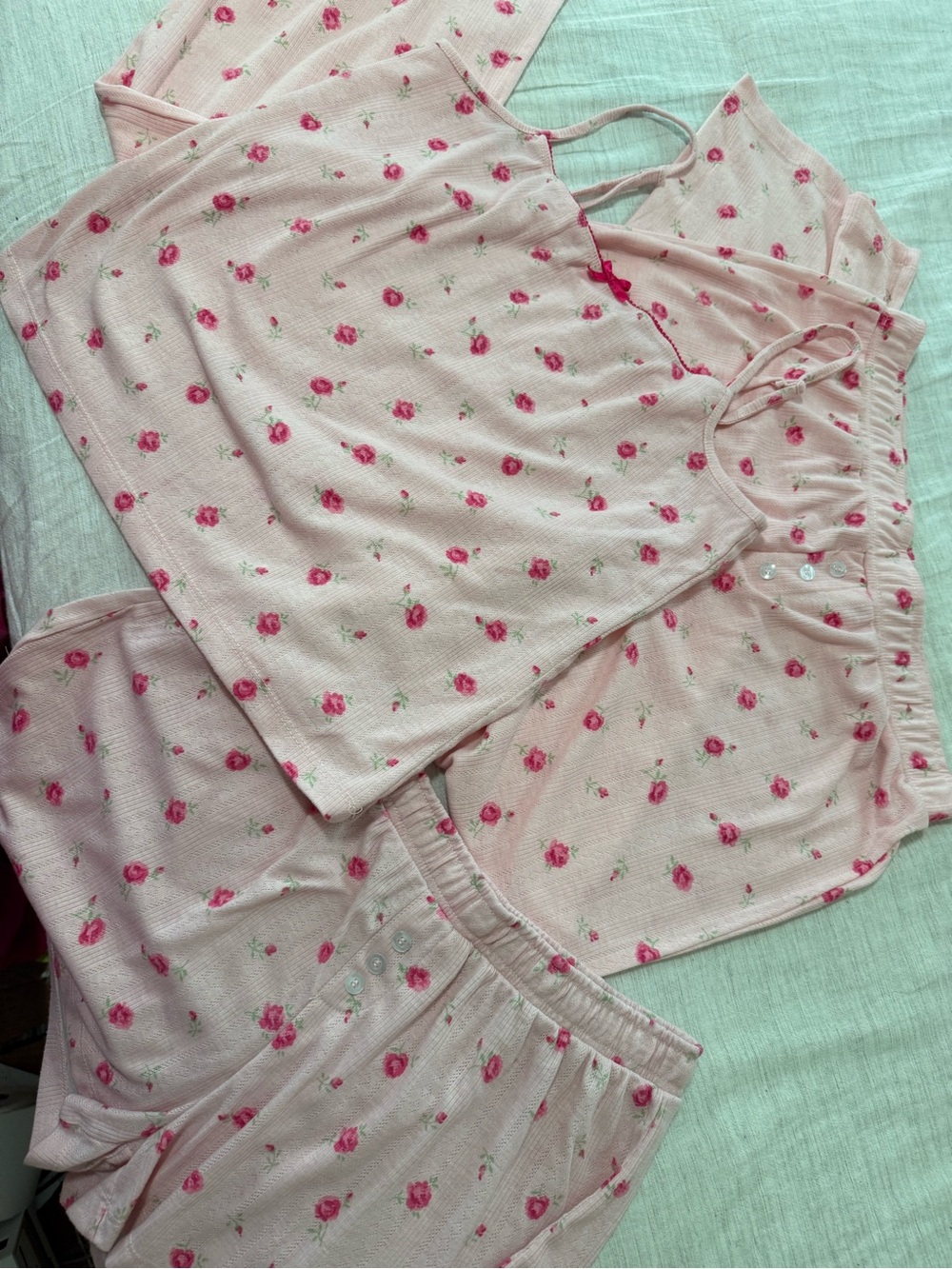 3Floral Pink Ribbed Three-Piece Pajama Set - Women - Picture 2 of 4